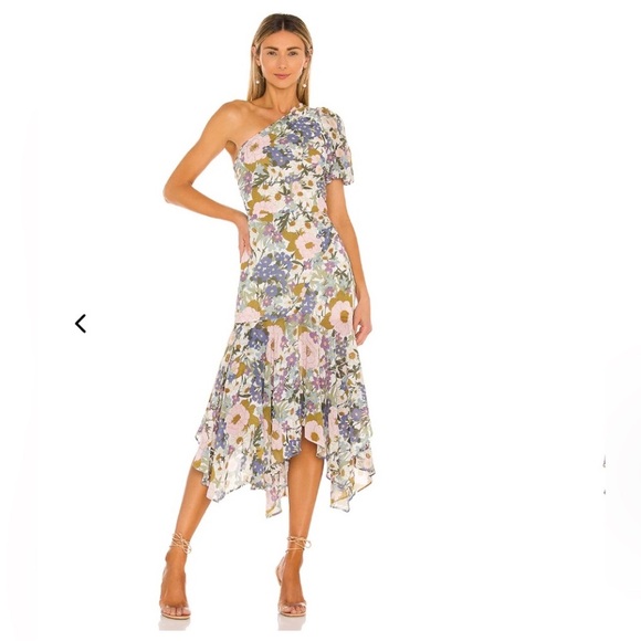 Astr Dresses & Skirts - Astr One-Shoulder Floral Dress in Lavender, Blush & Olive